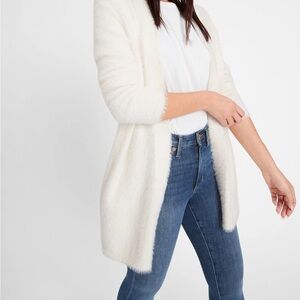 Love Tree White Fuzzy Cardigan Sweater